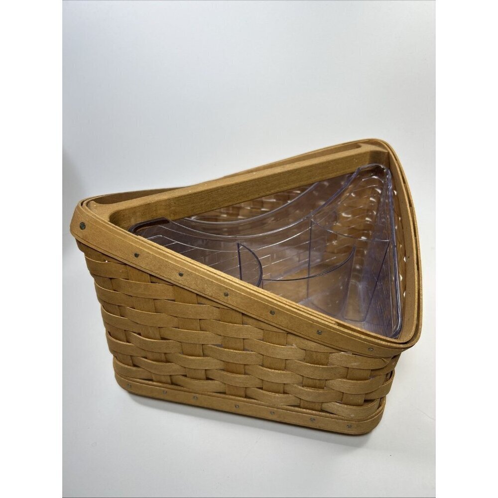 Vtg LONGABERGER SPIN ORGANIZER BASKET, LAZY SUSAN, TWO PROTECTORS, 2005